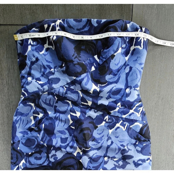 Anne Taylor Size 6 Blue Floral Lined Strapless Dress Mini - Picture 8 of 10